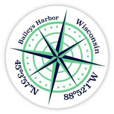 Baileys Harbor Wisconsin 2-Inch Vinyl Decal Sticker Latitude Longitude Compass Design