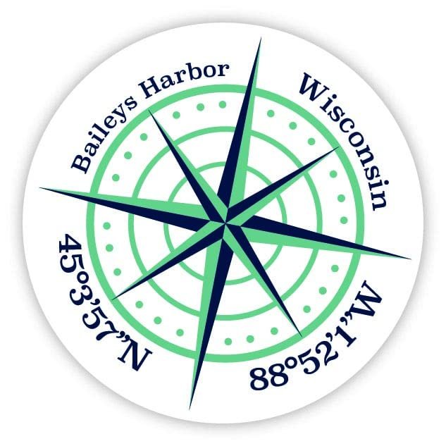 Baileys Harbor Wisconsin 2-Inch Vinyl Decal Sticker Latitude Longitude Compass Design