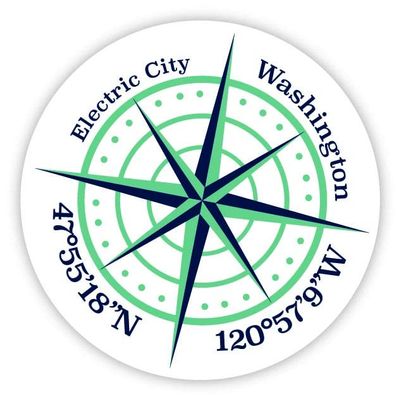 Electric City Washington 2-Inch Vinyl Decal Sticker Latitude Longitude Compass Design