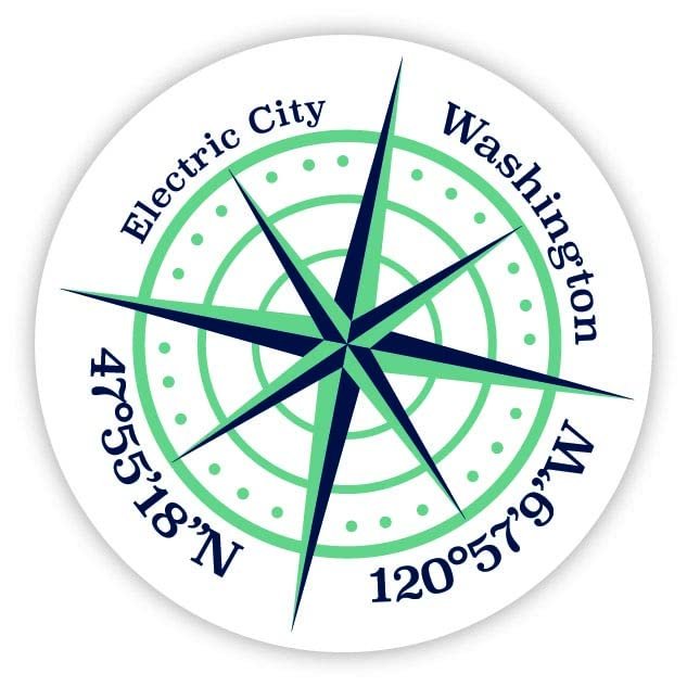 Electric City Washington 2-Inch Vinyl Decal Sticker Latitude Longitude Compass Design