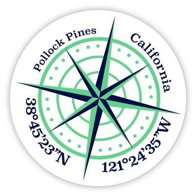Pollock Pines California 2-Inch Vinyl Decal Sticker Latitude Longitude Compass Design