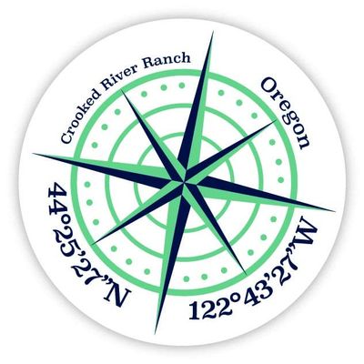 Crooked River Ranch Oregon 2-Inch Vinyl Decal Sticker Latitude Longitude Compass Design