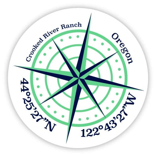 Crooked River Ranch Oregon 2-Inch Vinyl Decal Sticker Latitude Longitude Compass Design