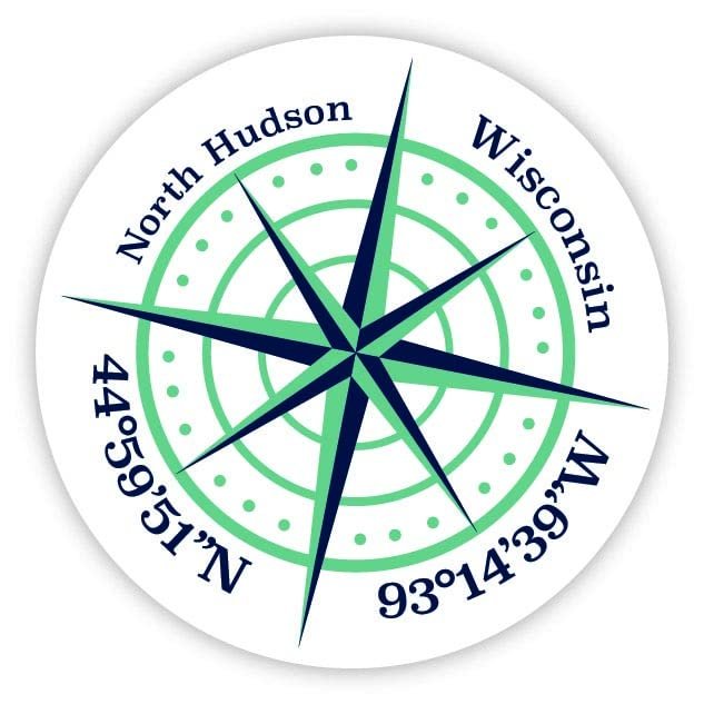 North Hudson Wisconsin 2-Inch Vinyl Decal Sticker Latitude Longitude Compass Design