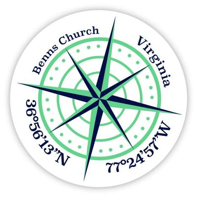 Benns Church Virginia 2-Inch Vinyl Decal Sticker Latitude Longitude Compass Design