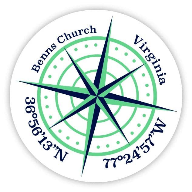 Benns Church Virginia 2-Inch Vinyl Decal Sticker Latitude Longitude Compass Design