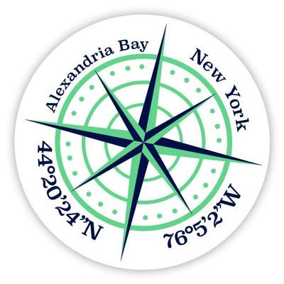 Alexandria Bay New York 2-Inch Vinyl Decal Sticker Latitude Longitude Compass Design