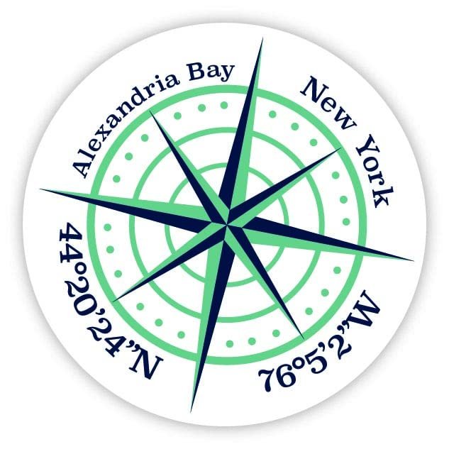 Alexandria Bay New York 2-Inch Vinyl Decal Sticker Latitude Longitude Compass Design