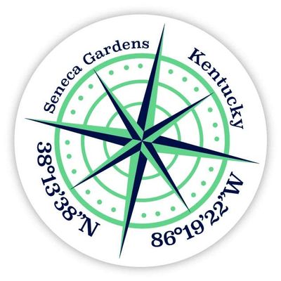 Seneca Gardens Kentucky 2-Inch Vinyl Decal Sticker Latitude Longitude Compass Design