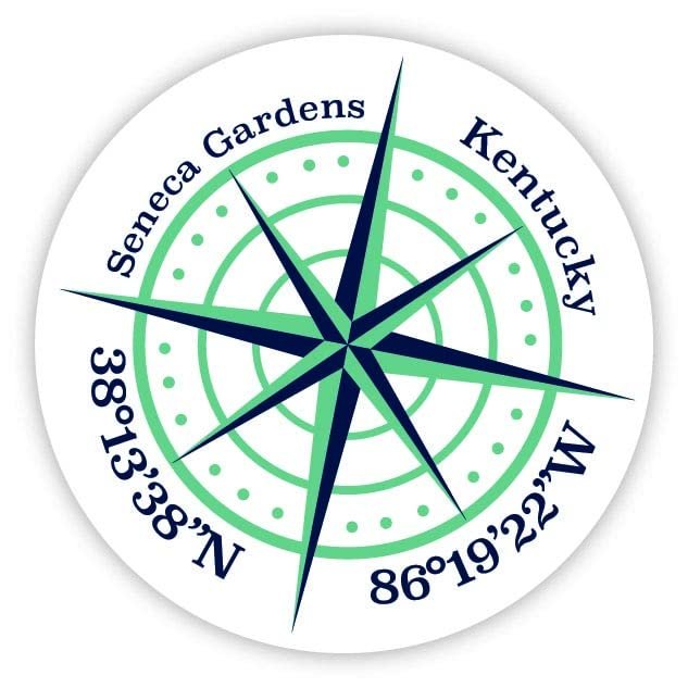 Seneca Gardens Kentucky 2-Inch Vinyl Decal Sticker Latitude Longitude Compass Design