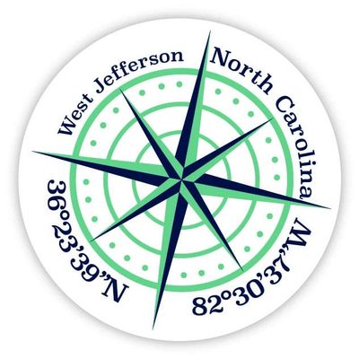West Jefferson North Carolina 2-Inch Vinyl Decal Sticker Latitude Longitude Compass Design