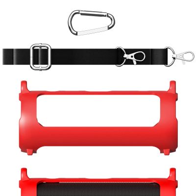 Geekria Silicone Speaker Case Cover Compatible with JBL Flip 6 Case, Protective Waterproof Soft Skin, Replacement Speakers Travel Carrying Case with Shoulder Strap (Red)