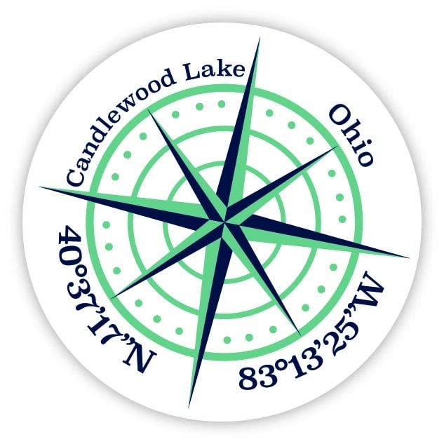 Candlewood Lake Ohio 2-Inch Vinyl Decal Sticker Latitude Longitude Compass Design