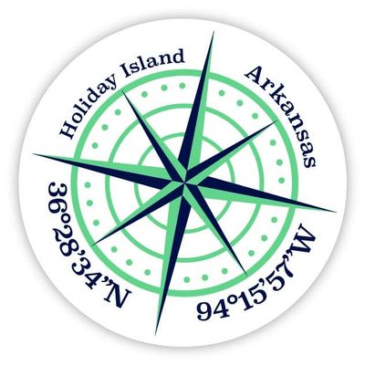 Holiday Island Arkansas 2-Inch Vinyl Decal Sticker Latitude Longitude Compass Design