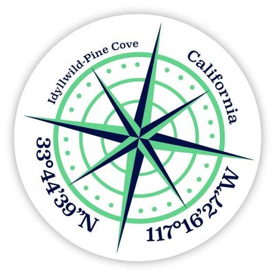 Idyllwild-Pine Cove California 2-Inch Vinyl Decal Sticker Latitude Longitude Compass Design