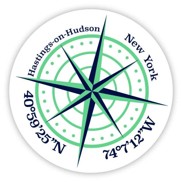 Hastings-on-Hudson New York 2-Inch Vinyl Decal Sticker Latitude Longitude Compass Design