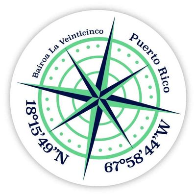 Bairoa La Veinticinco Puerto Rico 2-Inch Vinyl Decal Sticker Latitude Longitude Compass Design