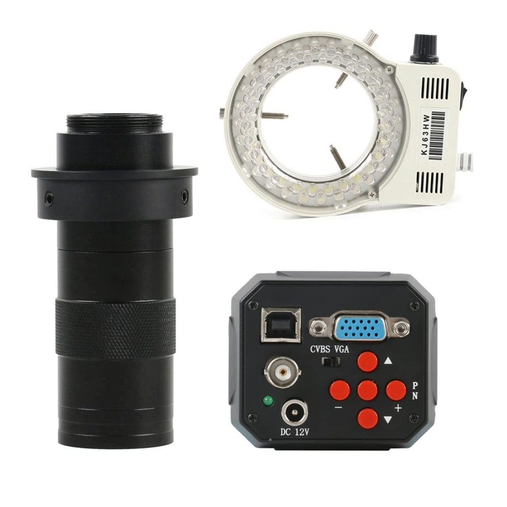 Microscope Accessories Kit 2MP 1/2.5 Inch 3 In1 Digital Industrial Microscope Camera 130X Zoom C Mount Lens Microscope Slides (Color : 130X and Light, Magnification : 40mm Ring)