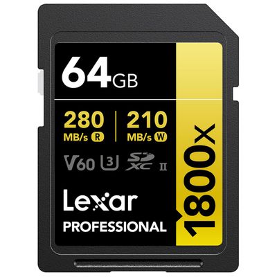 Lexar Professional 1800x SDXC UHS-II Gold Series Memory Card with 4K Video Transfer and Weatherproof Construction (64GB)