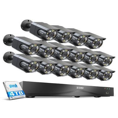 ZOSI 4K 16CH PoE Security Camera System, 16 x 8MP PoE Cameras Outdoor with Starlight Color Night Vision, Light Alarm, Human Detection, 4K 16CH H.265+ NVR (Expandable to 32CH), 4TB HDD for 24/7 Record