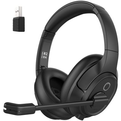 Bluetooth Headset for PC, Wireless Computer Headphone with AI-Powered Environmental Noise Cancelling Microphone & 2.4G USB Dongle, 55H Playtime, Over Ear Comfort Office Headset for Work, Laptop, Zoom