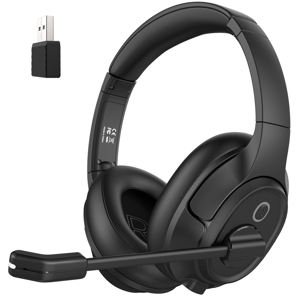 Bluetooth Headset for PC, Wireless Computer Headphone with AI-Powered Environmental Noise Cancelling Microphone & 2.4G USB Dongle, 55H Playtime, Over Ear Comfort Office Headset for Work, Laptop, Zoom