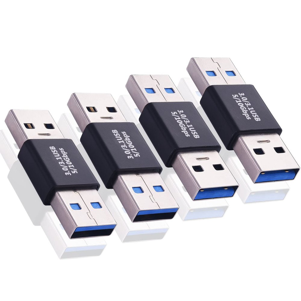 Leehitech USB-A 3.0 Male to Male Adapter (4 Pack) - USB 3.0 Converter Coupler Extender Connector