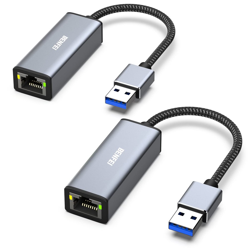 BENFEI USB Ethernet Adapter 1000 Mbps, Pack of 2 USB to RJ45 Gigabit Ethernet LAN Network Adapter Compatible with MacBook Surface Pro Notebook PC with Windows 11/10/8.1/8/7/XP/Vista, Mac OS