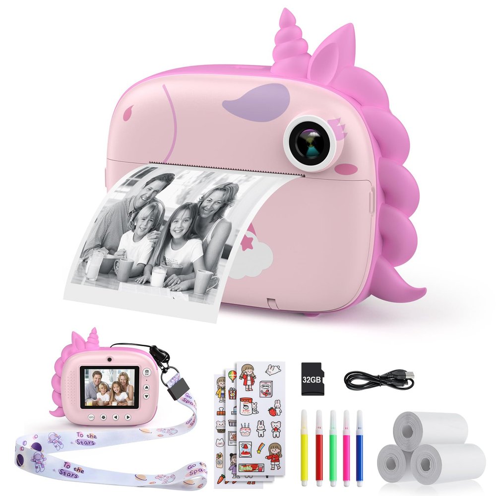 HiMont Kids Camera Instant Print, Selfie Digital Camara for Kids with Print Paper & 32G Card, 2.5K Video & Instant Print Camera with Color Pens for DIY, Fun Gift for Girls Boys 3-12 Years Old (Pink)