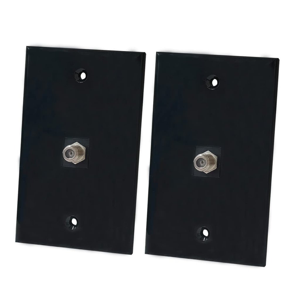 BOPLAT Coax Cable Wall Plate Grossy Black - 1 Port Coaxial TV Outlet Cover Plate 1 Gang for Cable TV/Antenna(2-Pack)