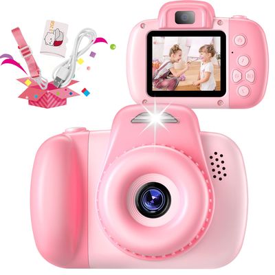 HAONIU 48MP Digital Dual Camera for Kids, 3-12 Years Old, with 2.0 Inch IPS Screen, 32GB SD Card, 1080P HD Video, Perfect for Toddler Birthday Gifts (Pink)