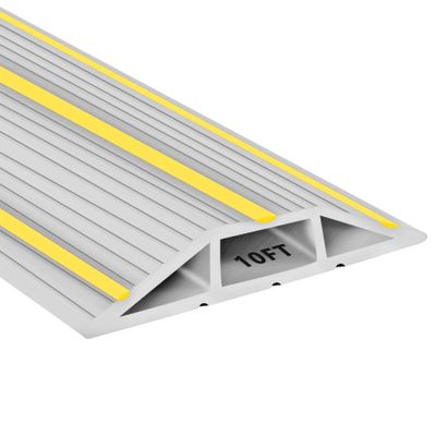 10Ft Cord Covers for Wires on Floor, 3-Channel Floor Cord Cover with Anti-Slip Base & Yellow Warning Strips, Extension Cord Covers for Floor, Ideal for Home, Office, Outdoor Use