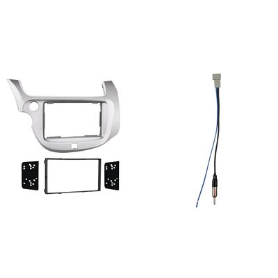 Metra 2009 - 2013 Honda Fit Dash Kit Double Din for Radio Install Silver & 40-HD10 Factory Antenna Cable to Aftermarket Radio Receivers for Select Honda/Acura Vehicles