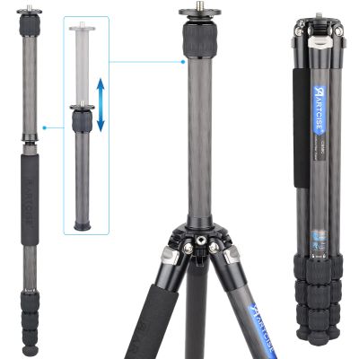 Compact Carbon Fiber Tripod 10-Layer Carbon Travel Camera Stand Detachable Monopod Accessory Threaded Hole Design Video DSLR Tripod Load Up to 33.1lbs/15kgWithout Tripod Head