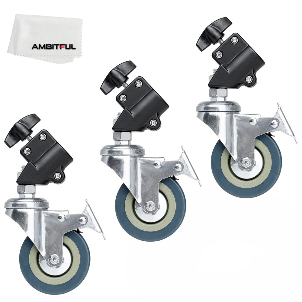 AMBITFUL 3X Light Stand Wheels Install Diameter of 22mm, 360 Adjustable with Locking Function Light Stand Wheels for Photo Video Studio Shooting