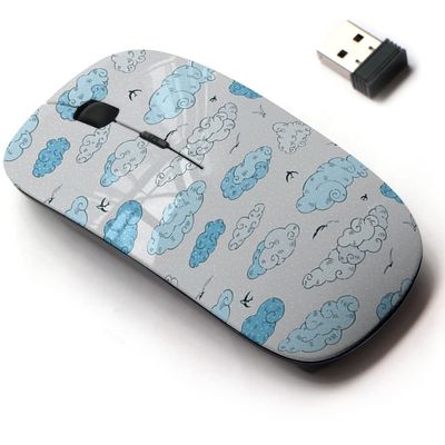 2.4G Wireless Mouse with Cute Pattern Design for All Laptops and Desktops with Nano Receiver - Blue Clouds Hand