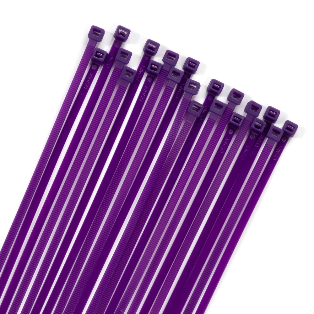 XINGO 100PCS Cable Zip Ties Heavy Duty, Premium Nylon Plastic Wire Ties with 50 Pounds Tensile Strength, Self-Locking Black Nylon Zip Ties for Indoor and Outdoor (14 inch, Purple)