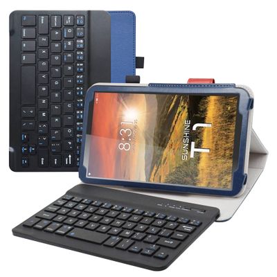 LiuShan Detachable Keyboard Standing PU Leather Cover Case for 8" Sunshine T1 Elite/Foxx T8/Qlink Scepter 8/Sky Devices Elite OctaX/T8 Plus/Xmobile X8/Hyundai Hytab Plus 8WB1,Blue