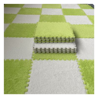 10Pcs Interlocking Carpet Tiles,Thick Plush Floor Mat,Soft Carpet Area Rug,Living Room Crawling Mat,Non-Slip Foam Puzzle Floor Tiles,12X12inch,Green + White