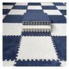 10Pcs Interlocking Carpet Tiles,Thick Plush Floor Mat,Soft Carpet Area Rug,Living Room Crawling Mat,Non-Slip Foam Puzzle Floor Tiles,12X12inch,Navy Blue + White view 1