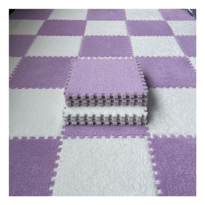 10Pcs Interlocking Carpet Tiles,Thick Plush Floor Mat,Soft Carpet Area Rug,Living Room Crawling Mat,Non-Slip Foam Puzzle Floor Tiles,12X12inch,Purple + White