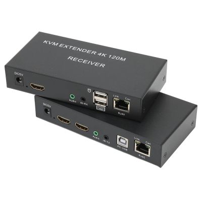4K KVM, USB KVM Extender Cat5e/6 Up to 120M Plug and Play Infrared Single Network Extender for Keyboard, Mouse, Computer Host, Laptop,4(US Plug)