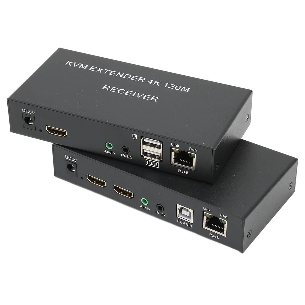 4K KVM, USB KVM Extender Cat5e/6 Up to 120M Plug and Play Infrared Single Network Extender for Keyboard, Mouse, Computer Host, Laptop,4(US Plug)