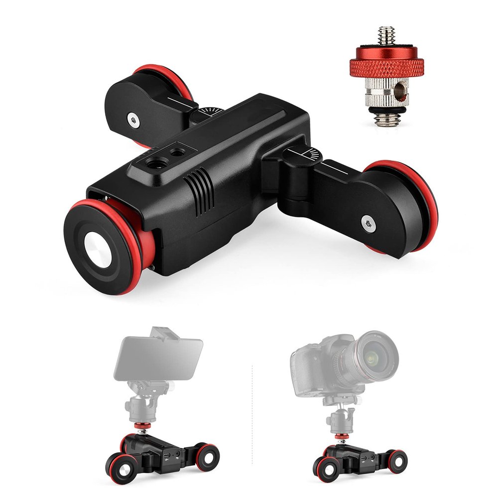Andoer L5i Wireless Camera Video Auto Dolly 3-Wheels Motorized Slider Dolly Car Mobile APP Control Time-Lapse Straight/Curved Line Photography Adjustable Speed 3kg Load Capacity Built-in Battery