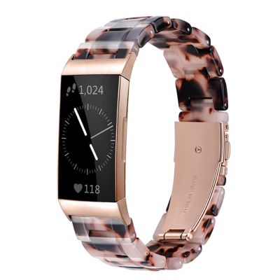 Ayeger Resin Band Compatible with Fitbit Charge 4,Charge 3/3 SE,Women Men Resin Accessory Rose Gold Buckle Band Wristband Strap Blacelet(Ivory Tortoise)
