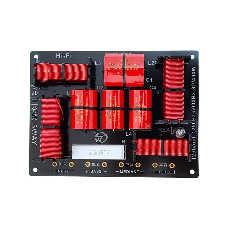 JINGERL 3 Way Speaker Crossover 400W Treble Midrange Bass 1250H/5000HZ HiFi Frequency Divider 12dB /oct 6dB /oct (Size : 1 Piece)
