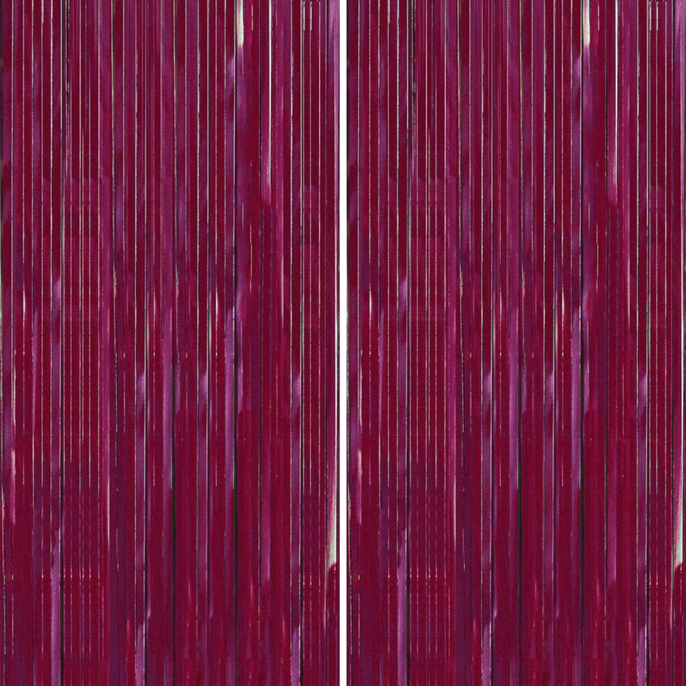 PartyWoo Foil Fringe Curtains, 2 pcs 3.3x6.6 ft Burgundy Red Streamers, Fringe Backdrop, Party Backdrop Curtain, Tinsel Curtains, Door Shimmer, Streamers Party Decorations for Birthday, Christmas