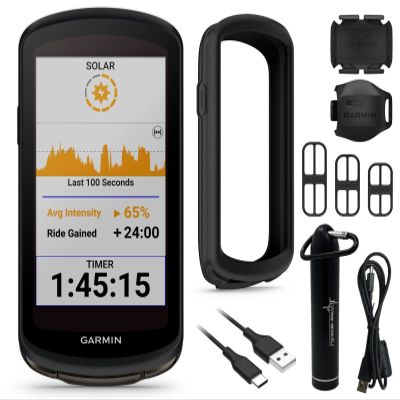 Wearable4U - Garmin Edge 1040 GPS Cycling Computer with Solar Charging Capabilities, On and Off-Road, with Case, Speed and Cadence Sensors and E-Bank Bundle