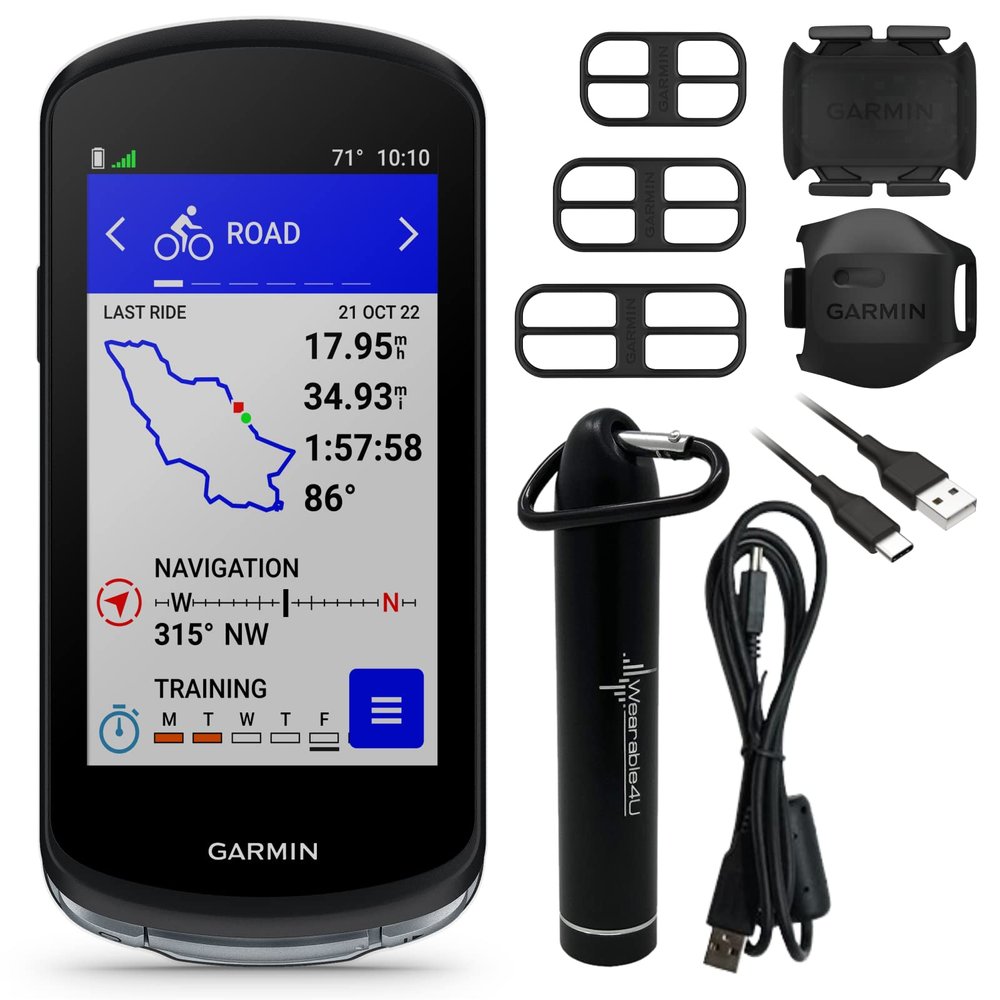 Wearable4U - Garmin Edge 1040 GPS Bike Computer, On and Off-Road, Spot-On Accuracy with Speed and Cadence Sensors and E-Bank Bundle