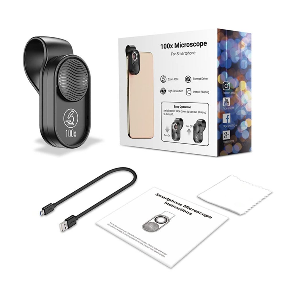 Microscope Kit 100X Microscope Micro Lens Mobile Phone Magnifying LED Light for Phone Microscope Lens Adapters